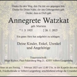 Annegret Watzkat † 26. 1. 2025