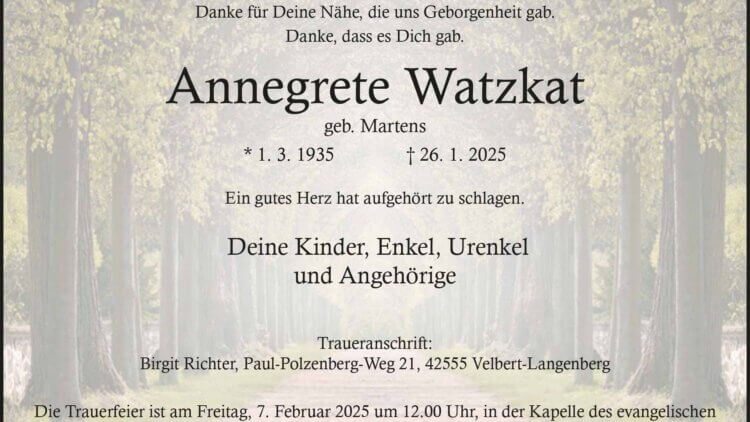Annegret Watzkat † 26. 1. 2025