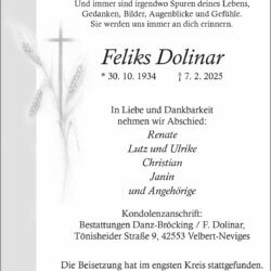 Feliks Dolinar † 7. 2. 2025