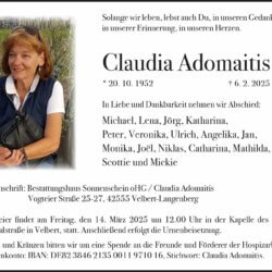 Claudia Adomaitis † 6. 2. 2025