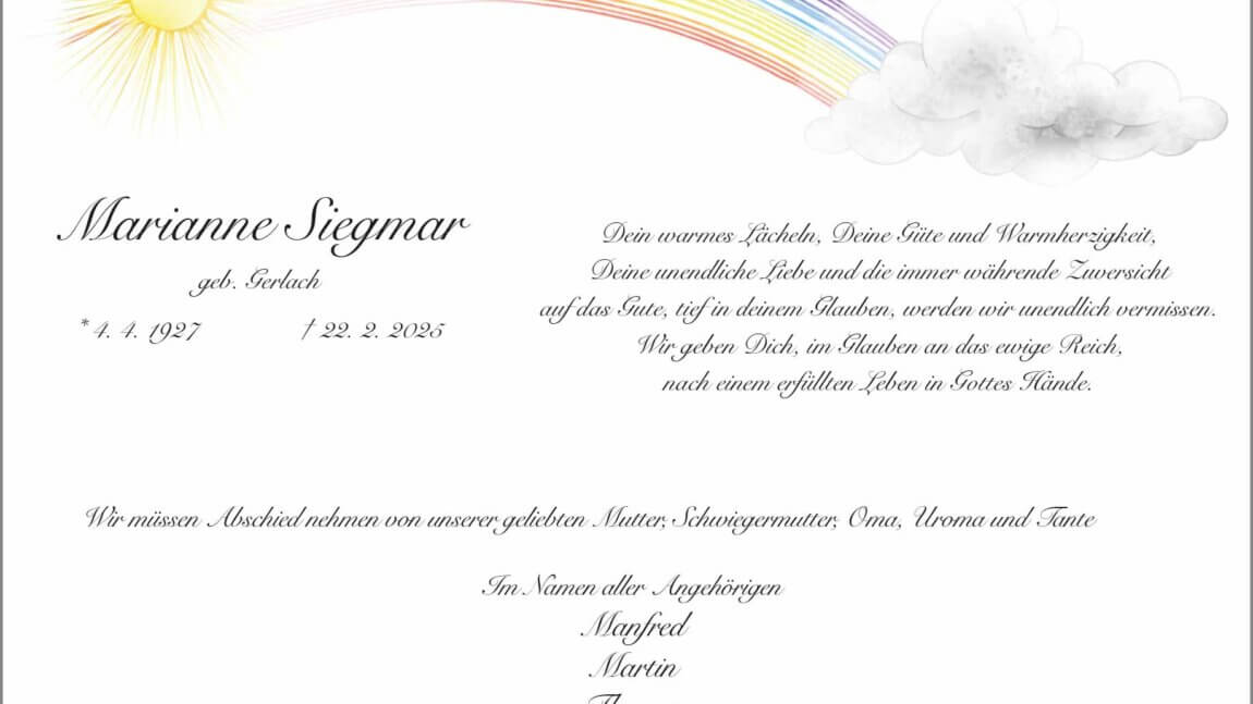 Marianne Siegmar † 22. 2. 2025