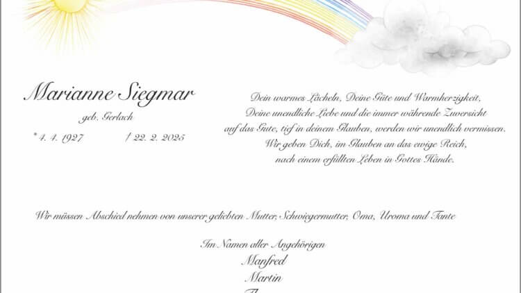 Marianne Siegmar † 22. 2. 2025