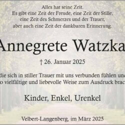 Annegrete Watzkat -Danksagung-