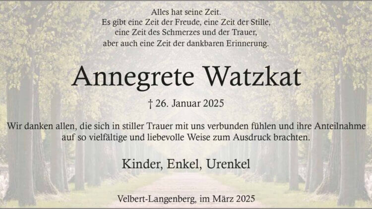 Annegrete Watzkat -Danksagung-