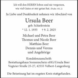 Ursula Beer † 9. 2. 2025