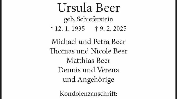 Ursula Beer † 9. 2. 2025