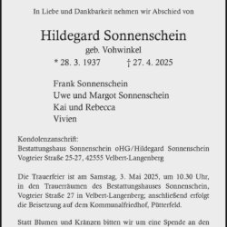 Hildegard Sonnenschein † 27. 4. 2025