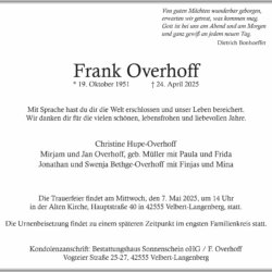 Frank Overhoff † 24. 4. 2025