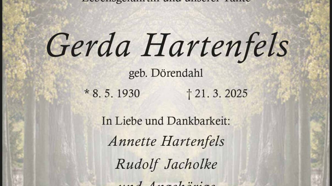 Gerda Hartenfels † 21. 3. 2025
