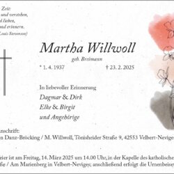 Martha Willwoll † 23. 2. 2025