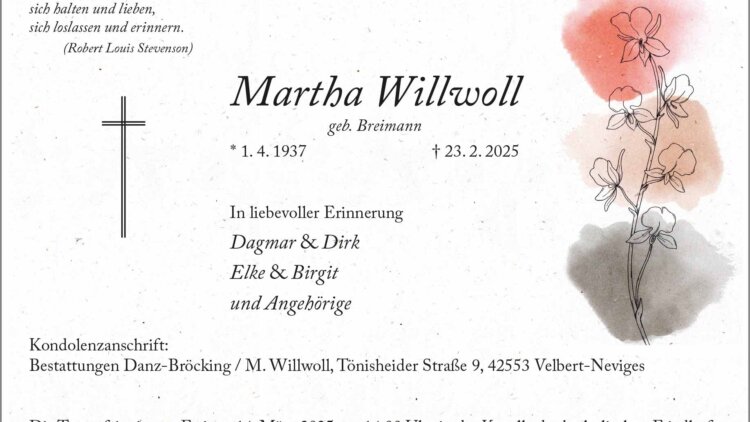 Martha Willwoll † 23. 2. 2025