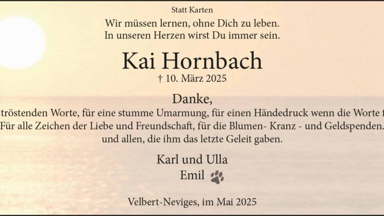 Kai Hornbach -Danksagung-
