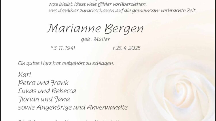 Marianne Bergen † 23. 4. 2025