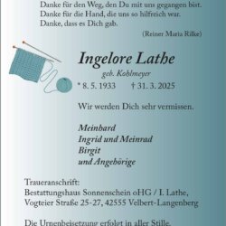 Ingelore Lathe † 31. 3. 2025