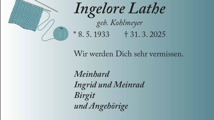 Ingelore Lathe † 31. 3. 2025