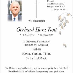 Gerhard Hans Rott † 27. 3. 2025