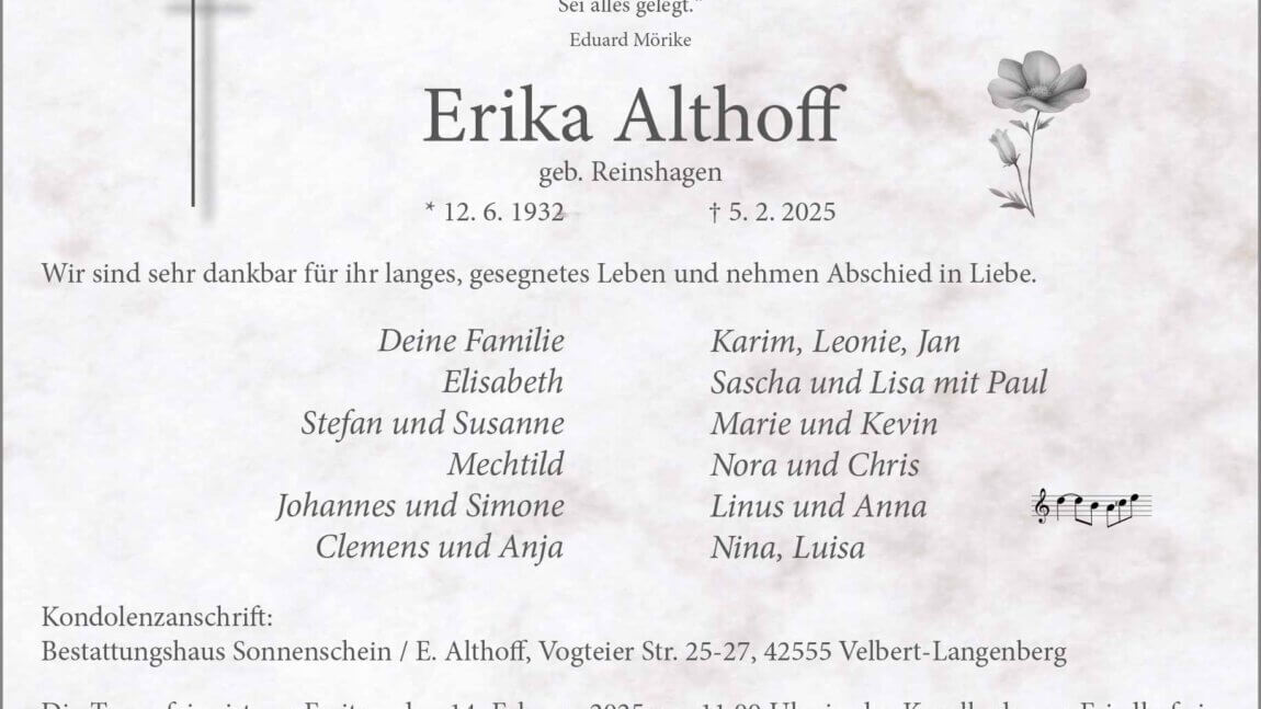 Erika Althoff † 5. 2. 2025