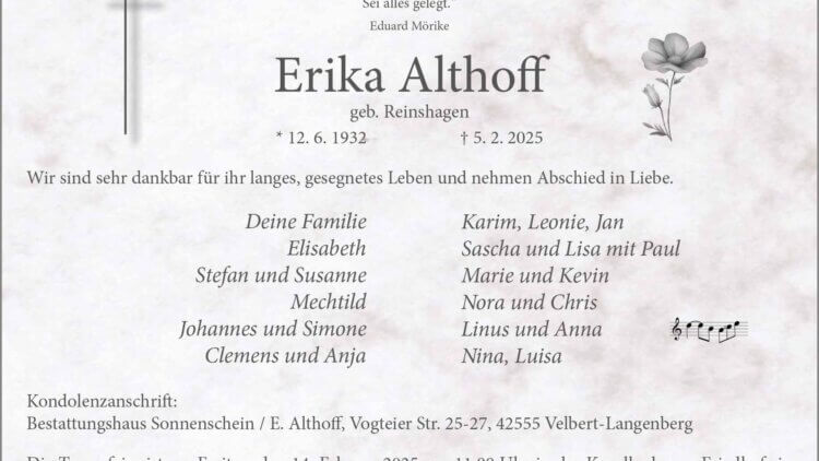 Erika Althoff † 5. 2. 2025