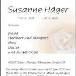 Susanne Häger † 30. 5. 2025