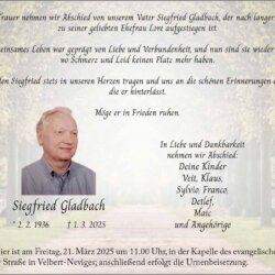 Siegfried Gladbach † 1. 3. 2025