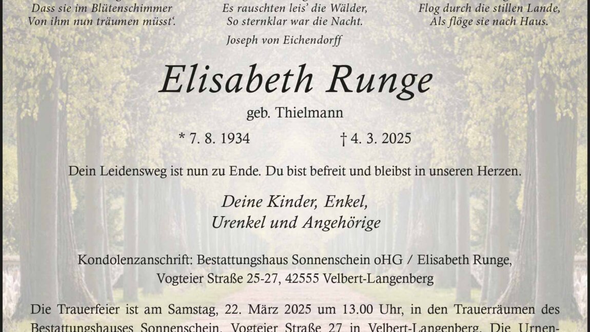 Elisabeth Runge † 4. 3. 2025