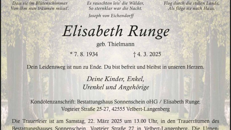 Elisabeth Runge † 4. 3. 2025