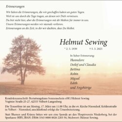 Helmut Sewing † 5. 3. 2025