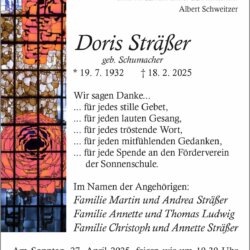 Doris Sträßer -Danksagung-