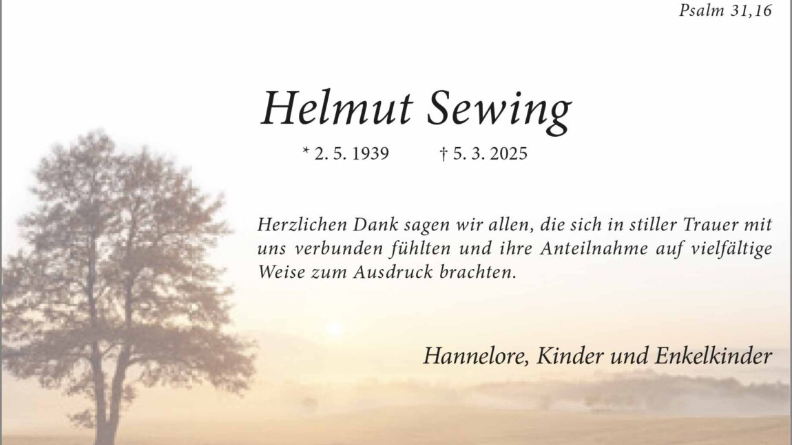 Helmut Sewing -Danksagung-