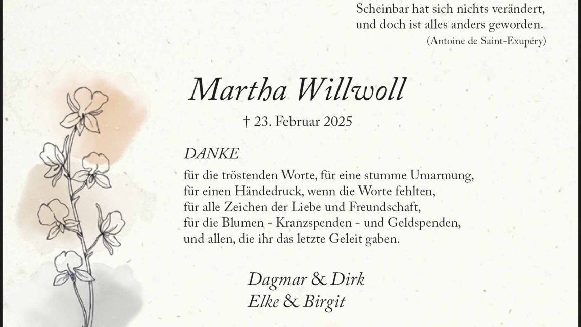 Martha Willwoll -Danksagung-