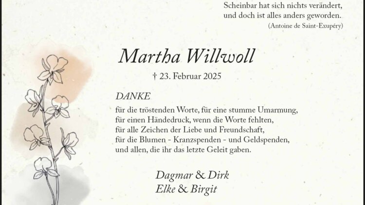 Martha Willwoll -Danksagung-