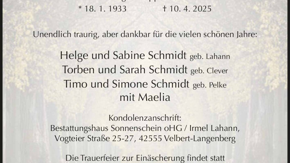 Irmel Lahann † 10. 4. 2025