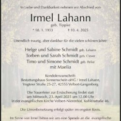 Irmel Lahann † 10. 4. 2025