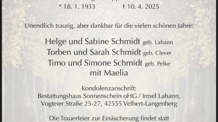Irmel Lahann † 10. 4. 2025