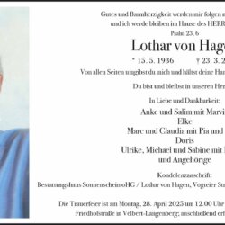 Lothar von Hagen † 23. 3. 2025