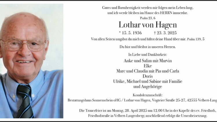 Lothar von Hagen † 23. 3. 2025