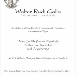 Walter Rudi Galla † 4. 6. 2025