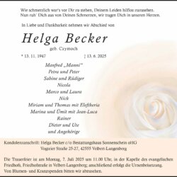 Helga Becker † 13. 6. 2025