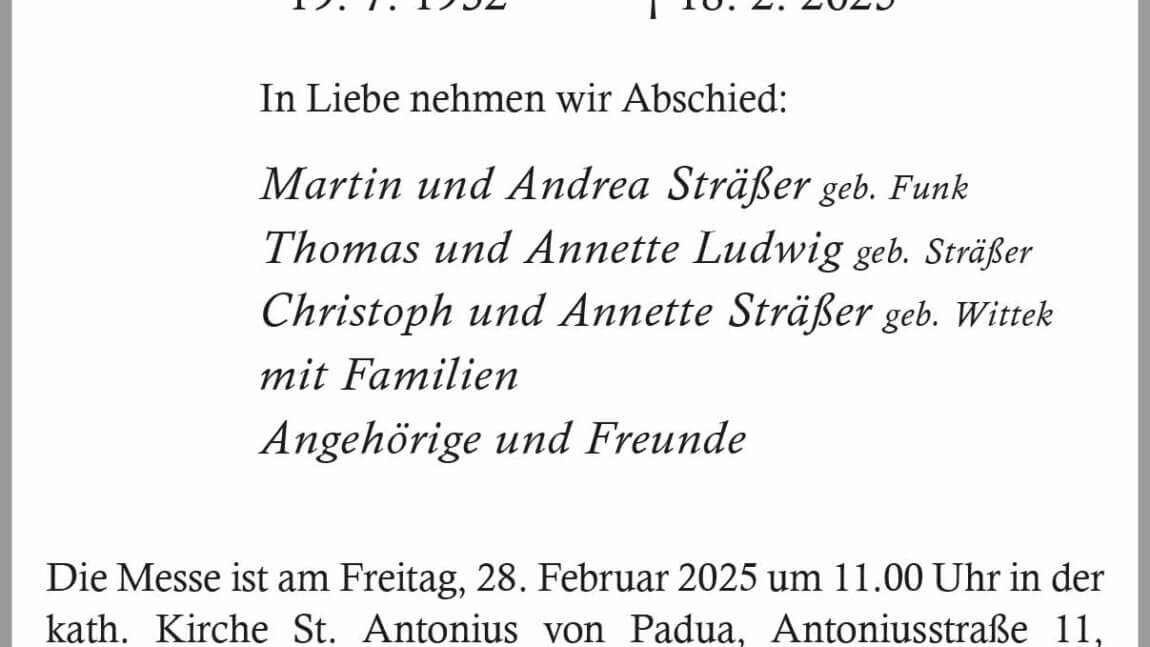Doris Sträßer † 18. 2. 2025