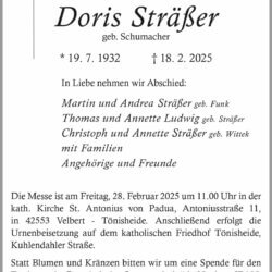 Doris Sträßer † 18. 2. 2025