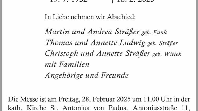Doris Sträßer † 18. 2. 2025