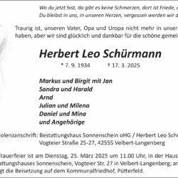 Herbert Leo Schürmann † 17. 3. 2025