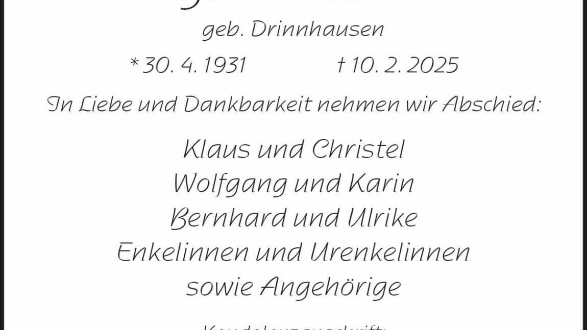 Helga Hackmann † 10. 2. 2025