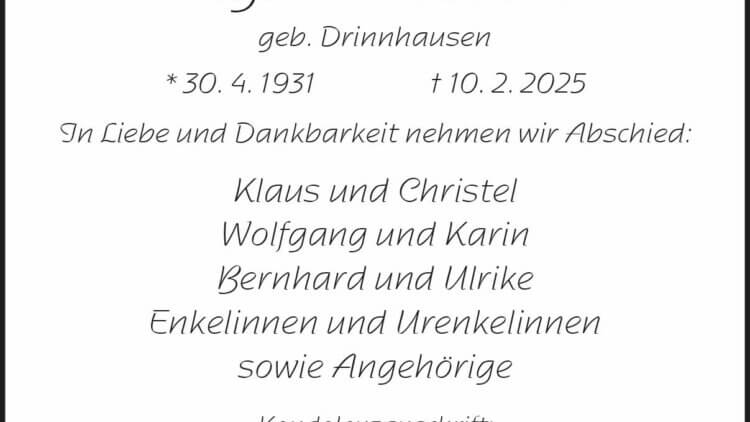Helga Hackmann † 10. 2. 2025