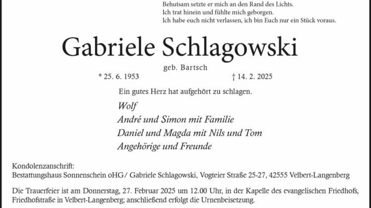 Gabriele Schlagowski † 14. 2. 2025