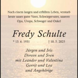 Fredy Schulte † 10. 5. 2025