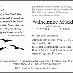 Wilhelmine Muckli † 5. 5. 2025