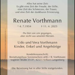 Renate Vorthmann † 11. 4. 2025