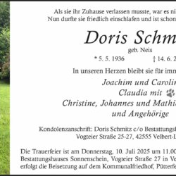 Doris Schmitz † 14. 6. 2025