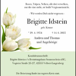 Brigitte Idstein † 14. 6. 2025